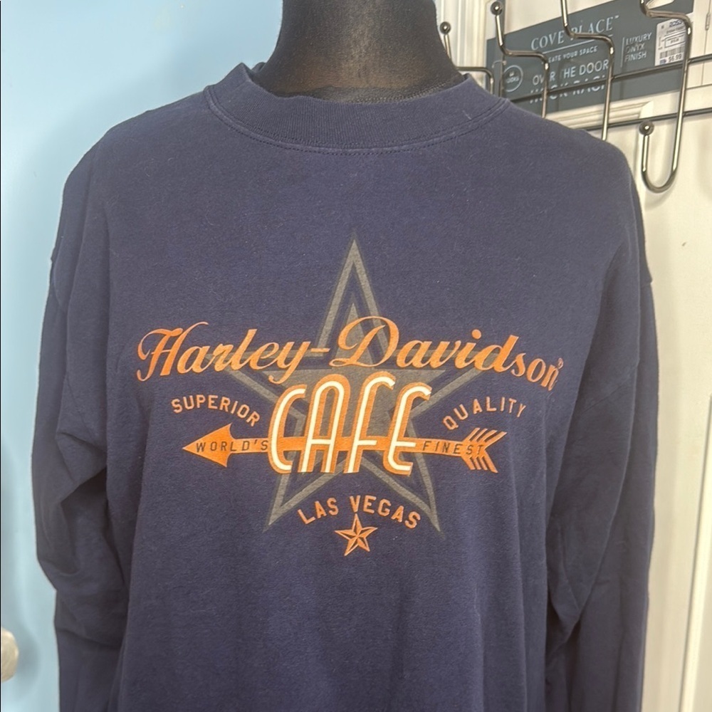 Harley-Davidson Dark Blue Long Sleeve las Vegas cafe logo. Size L